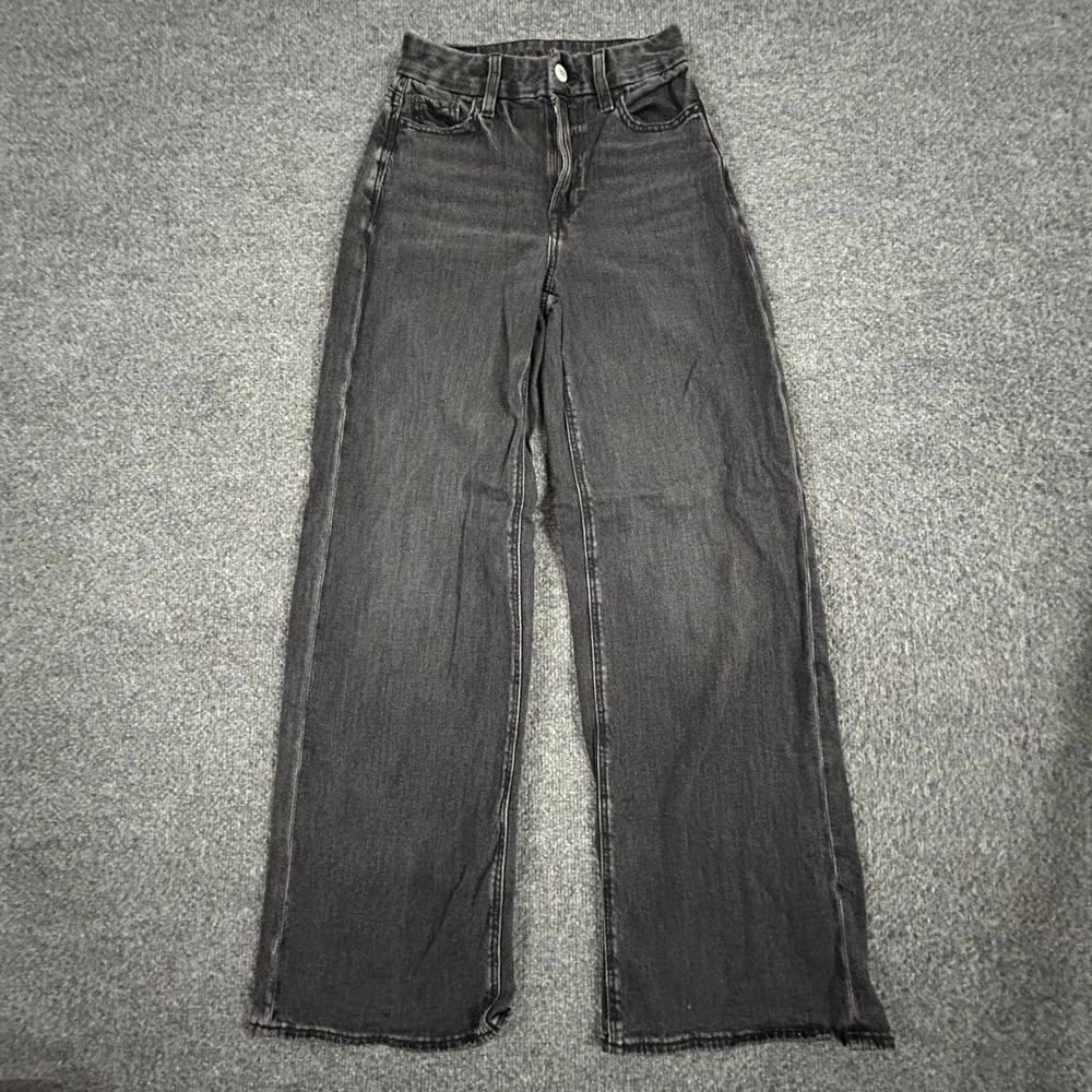 American Eagle Jeans Womens Size 000 Black High Waisted Wide Leg Stretch Denim